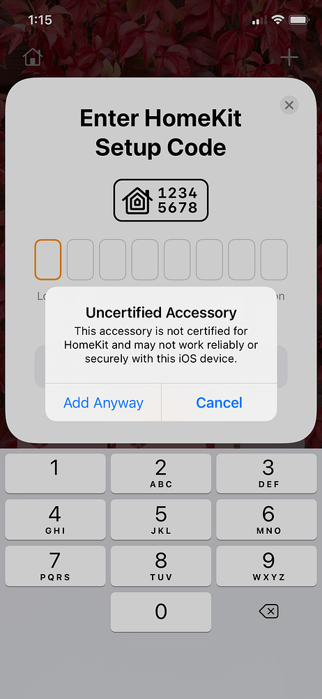 Connecting Homebridge to My Home enter the HomeKit Setup Code