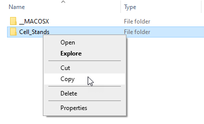 Navigate to the Cell_Stands folder name and copy it