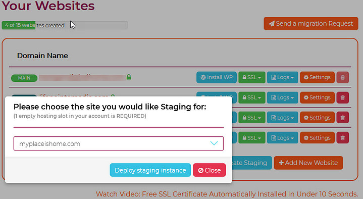 Please choose the site you would like staging for