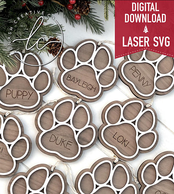 Paw Print Laser Svg File- Ornament Digital Download