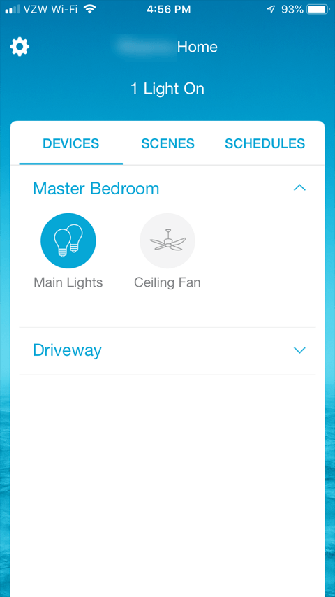 Lutron Caseta App - Main App Screen