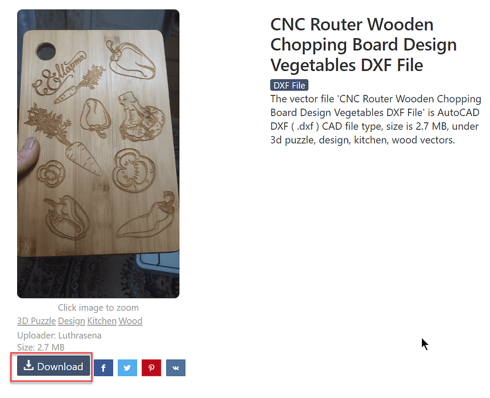 CNC Router Wooden Chopping Board Design Vegetables DXF File