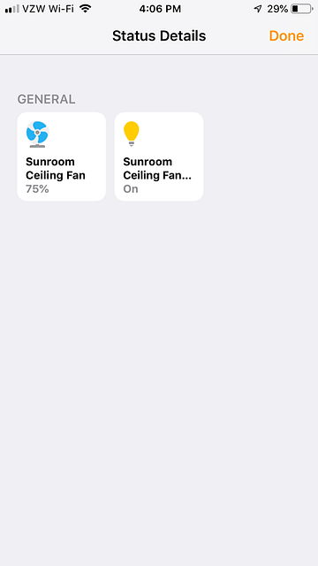 Sunroom Ceiling Fan Status Details Screen