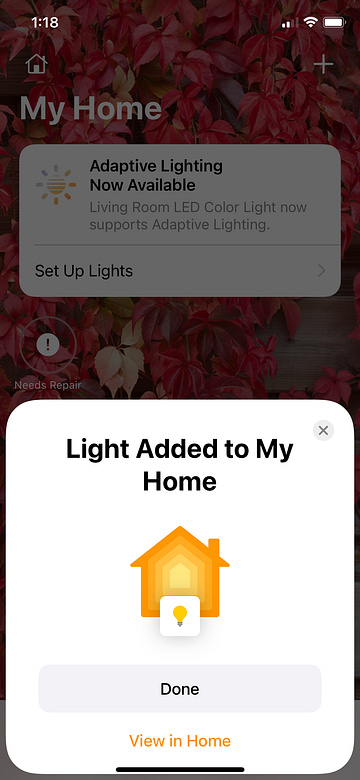 Adding the 3D Shadow Box to the HomeKit My Home app is now completed