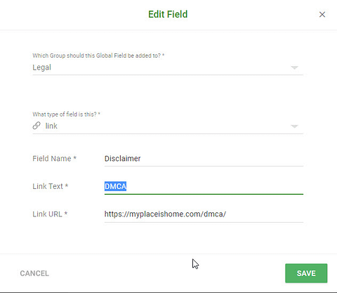 Smart Site settings for Disclaimer
