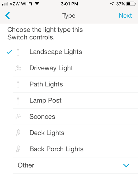 Lutron Caseta Smartphone App - Light Type selection