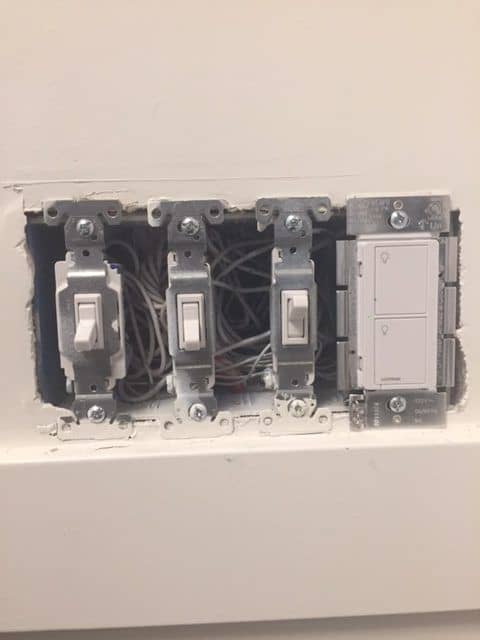 4-Gang electrical switch box with switches installed