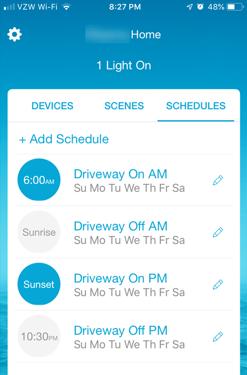 Lutron Caseta Smartphone App - Lighting Schedules