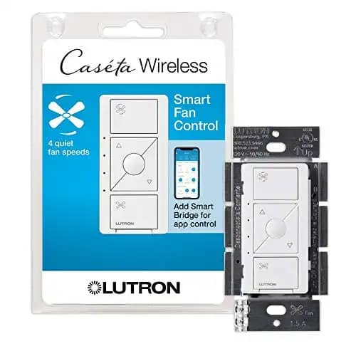 Lutron Caséta Wireless Smart Fan Speed Control Switch, Single-Pole, PD-FSQN-WH, White