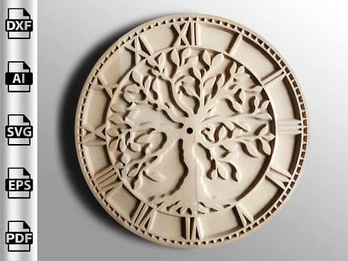 CNC File Wall Clock Tree of Life Model Vector Graphic - Etsy