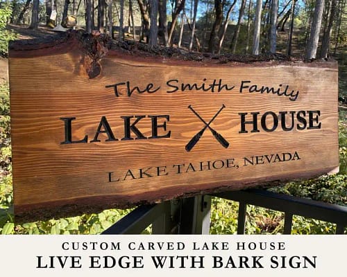 Live Edge Lake House Sign, Wooden Carved Cabin Sign - Etsy