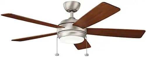 KICHLER 330174NI Protruding Mount, 5 SILVER/WALNUT Blades Ceiling fan with 53 watts light, Brushed Nickel