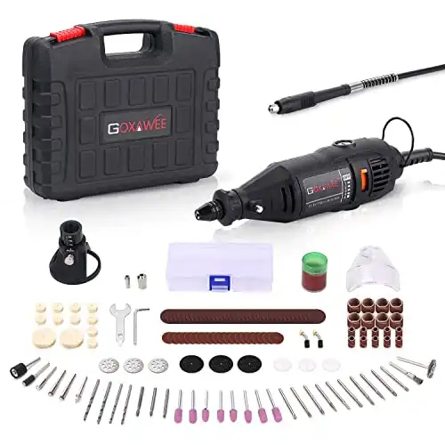 GOXAWEE Rotary Tool Kit with MultiPro Keyless Chuck and Flex Shaft -140pcs Accessories Variable Speed Electric Drill Set for Handmade Crafting Projects and DIY Creations