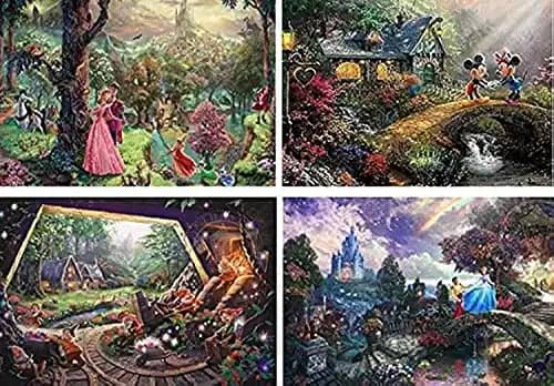 Ceaco - 4 in 1 Multipack - Thomas Kinkade - Disney Dreams Collection - Sleeping Beauty, Mickey & Minnie Mouse, Snow White & Seven Dwarfs, and Cinderella - (4) 500 Pieces Jigsaw Puzzles