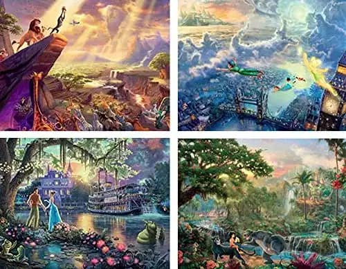 Ceaco - 4 in 1 Multipack - Thomas Kinkade - Disney Dreams Collection - Lion King, Peter Pan, Princess & the Frog, & Jungle Book - (4) 500 Piece Jigsaw Puzzles