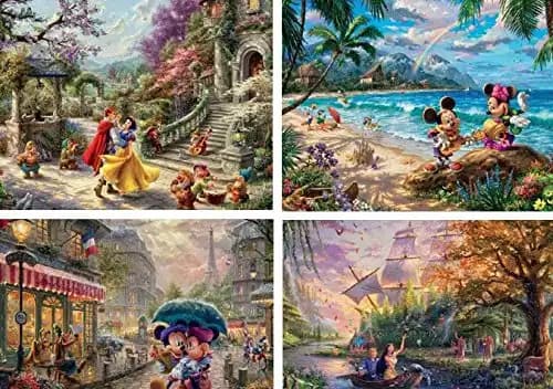 Ceaco – 4 in 1 Multipack – Thomas Kinkade – Disney Dreams Collection – Snow White, Mickey & Minnie Mouse, & Pocahontas – (4) 500 Piece Jigsaw Puzzles