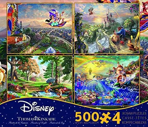 Ceaco – 4 in 1 Multipack – Thomas Kinkade – Disney Dreams Collection – Aladdin, Winnie the Pooh, Beauty & the Beast, & The Little Mermaid – (4) 500 Piece Jigsaw...