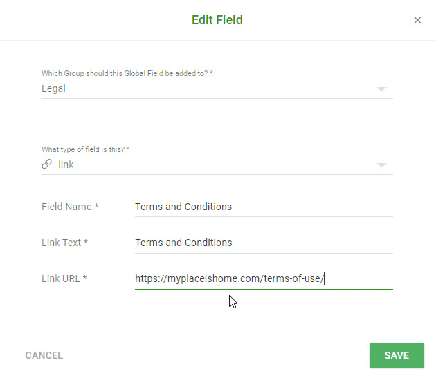 Smart Site setting for Terms and Conditions