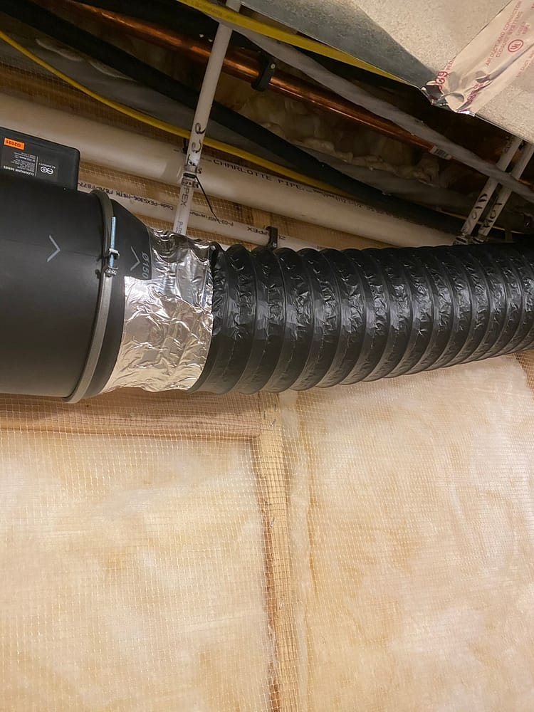 Infinity Inline Fan connected to 6-inch Flex Duct