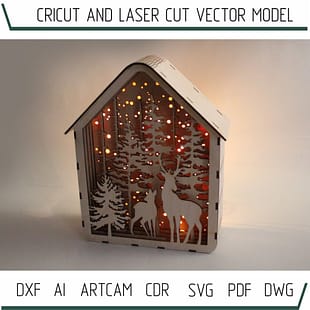 DXF files for laser Light box Deers in the forest, svg Files, 3D laser printer Glowforge, Cricut, Silhouette Cameo, Plywood or MDF 3.2 mm