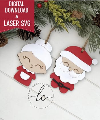 Santa Claus, Mrs. Claus Laser Svg File- Ornament Digital Download