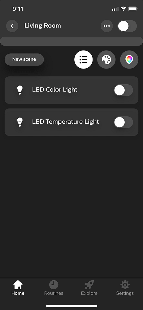 Hue App Living Room Switches for LED Strip Light Project