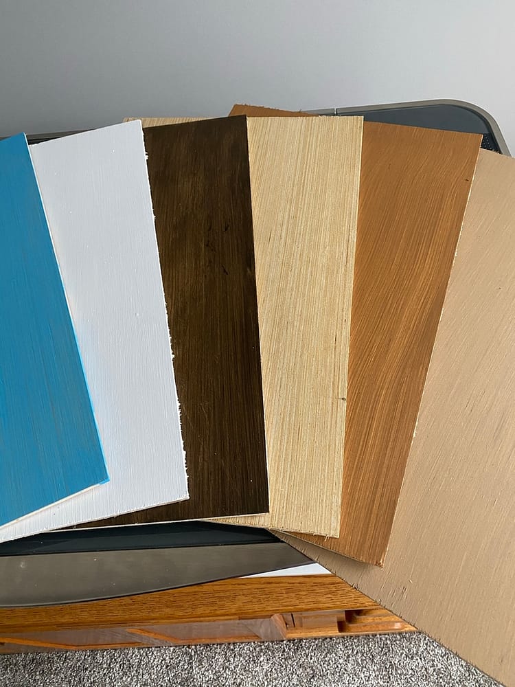 Colored plywood panels ready for the Glowforge laser